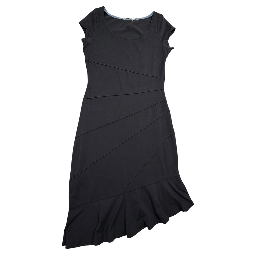Athleta Dress Womens Medium Black Asymmetrical Ruffle Hem Sleeve Active Pocket